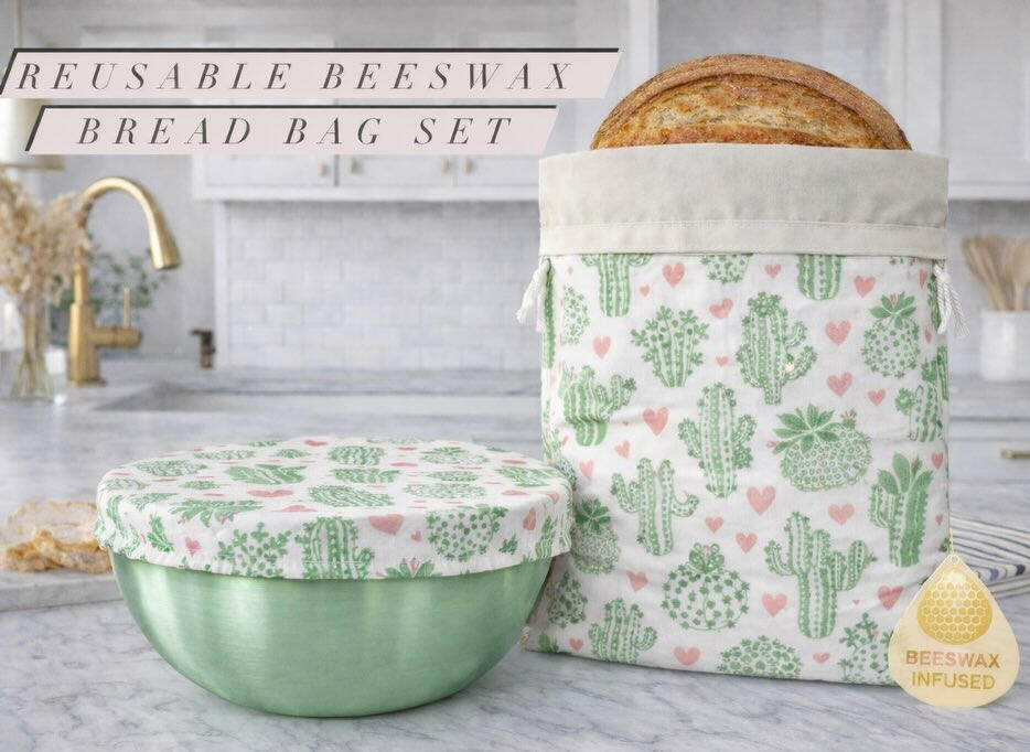 Reusable Beeswax Bread Bag Set Eco-friendly alternative to plastic wrap. Reusable, washable, and breathable.
