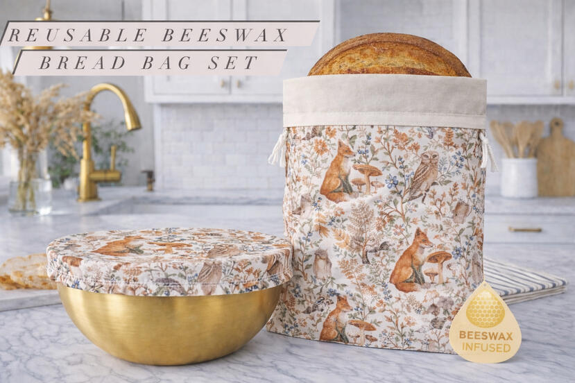 Reusable Beeswax Bread Bag Set Eco-friendly alternative to plastic wrap. Reusable, washable, and breathable.