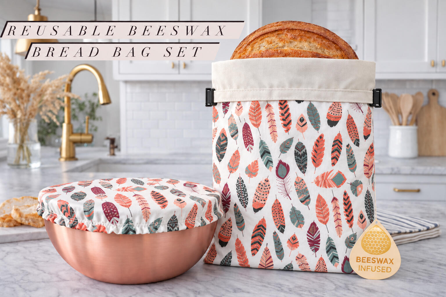 Reusable Beeswax Bread Bag Set Eco-friendly alternative to plastic wrap. Reusable, washable, and breathable.